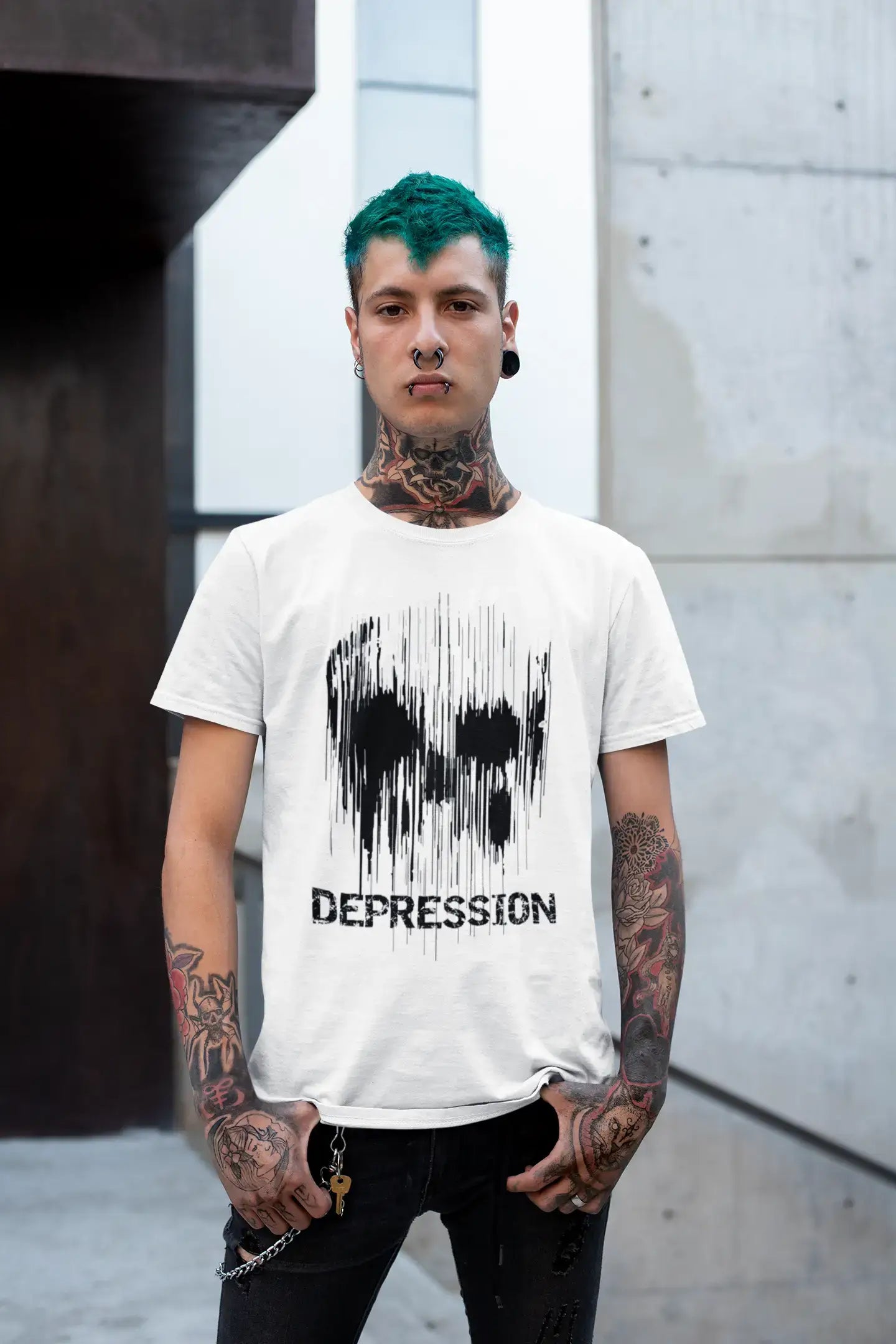 men’s affordable short sleeve shirts for daily wear -Men's Vintage Tee Shirt Graphic T shirt Skull DEPRESSION White