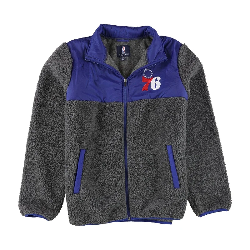 Men's logo bomber jackets-G-III Sports Mens Philadelphia 76ers Fleece Jacket, Grey, Large