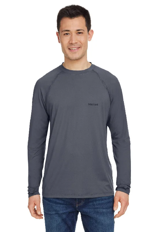 comfortable short sleeve polo shirts for work -Marmot Mens Windridge Moisture Wicking Long Sleeve Crewneck T-Shirt - Steel Onyx Grey