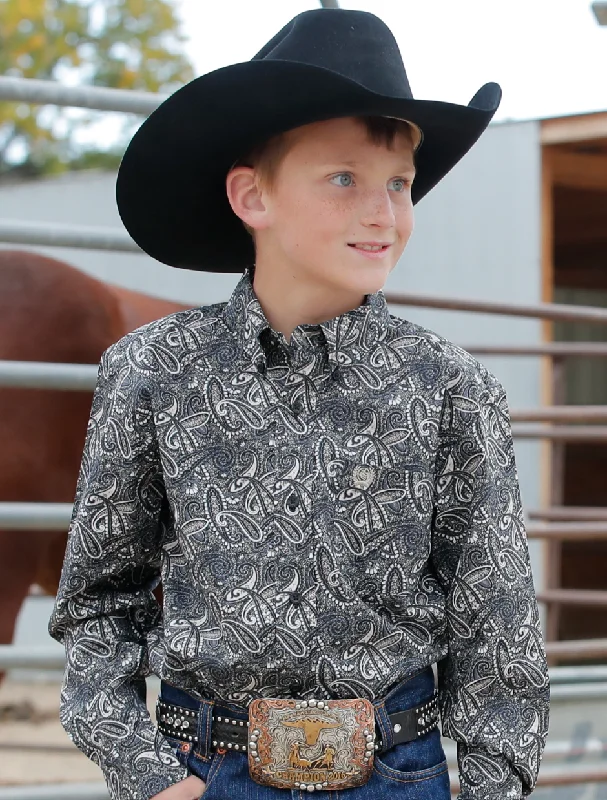 affordable short sleeve shirts for all-day wear -Cinch Boy's Toddler & Infant Black Paisley Button Long Sleeve Western Shirt MTW7060350 MTW7062350 MTW7061350