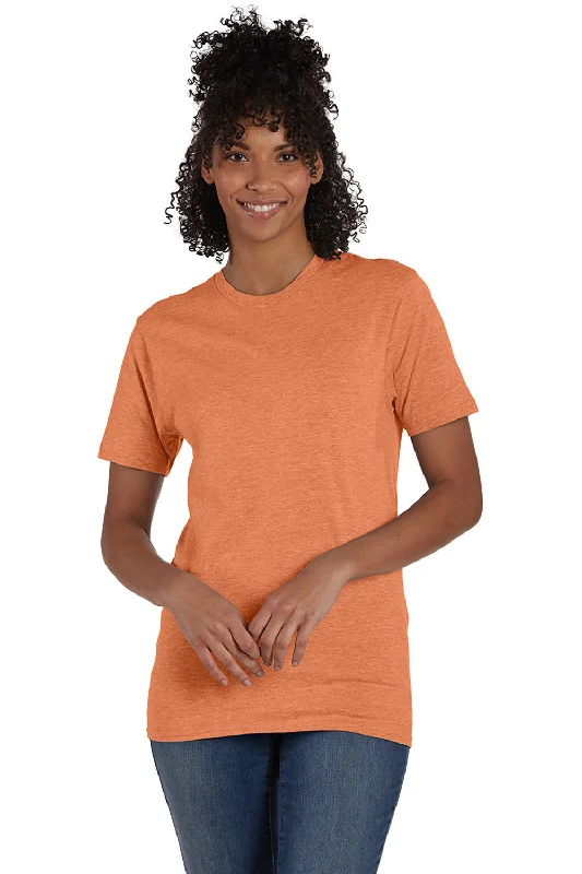 breathable and stylish short sleeve shirts for men -Hanes Mens Nano-T Short Sleeve Crewneck T-Shirt - Heather Pumpkin Orange