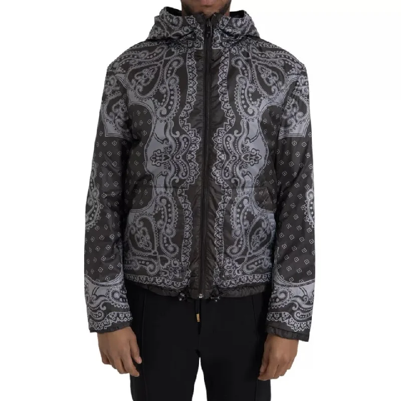 Men's lightweight rain jackets-Dolce & Gabbana  Bandana Hooded Full Zip Bomber Men's Jacket (Pre-Owned)