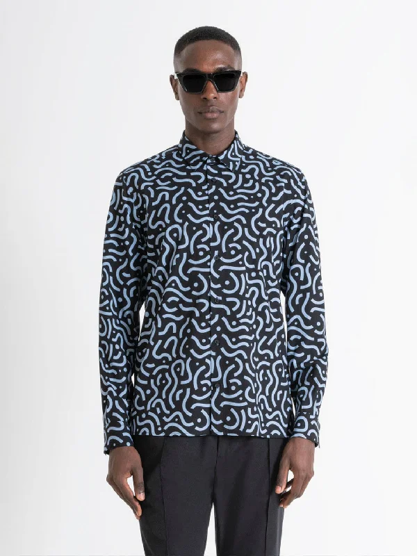 comfortable short sleeve shirts with unique prints -Antony Morato Men Black Printed Spread Collar Full Sleeves Shirt