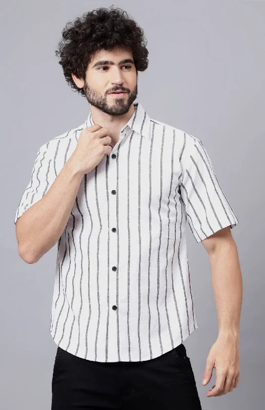 men’s trendy short sleeve shirts for evening wear -White Lines | White & Black Summer Shirt