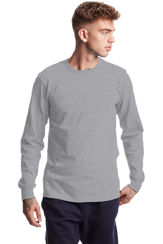 men’s short sleeve shirts with printed logos -Champion Mens Heritage Long Sleeve Crewneck T-Shirt - Oxford Grey - Closeout