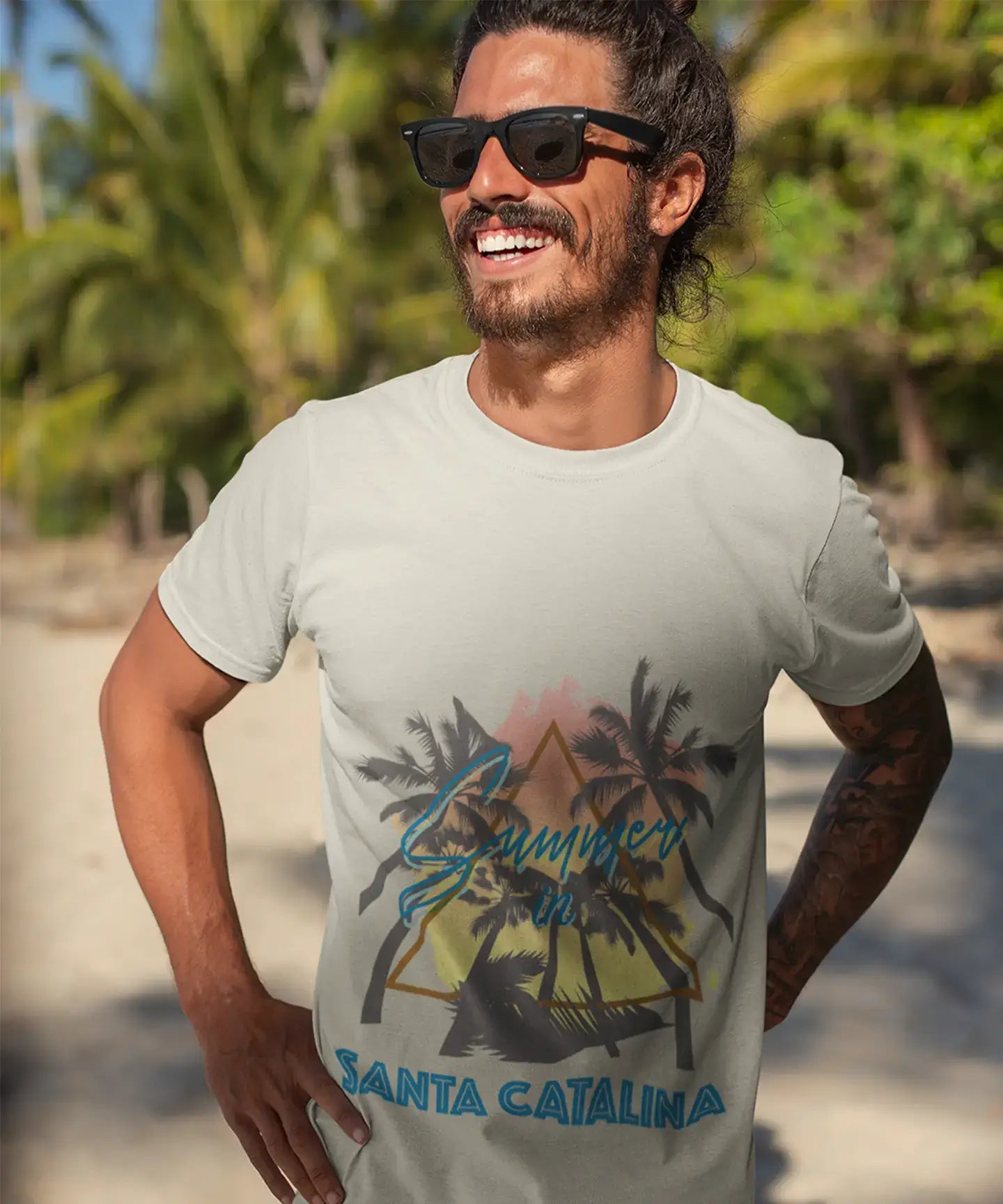 trendy short sleeve shirts for summer events -Men's Graphic T-Shirt Summer Triangle Santa Catalina White