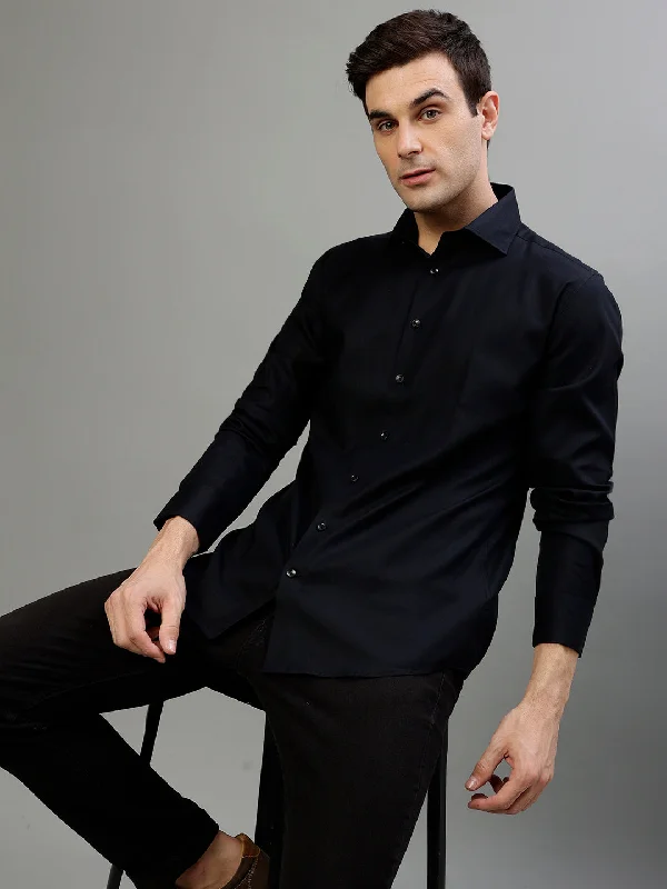 relaxed fit short sleeve shirts for men’s wardrobe -Bruun & Stengade Black Fashion Slim Fit Shirt