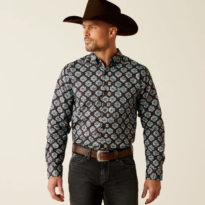 modern short sleeve shirts with vibrant prints -Ariat Men's Paige Black Fitted Long Sleeve Button Western Shirt 10053919