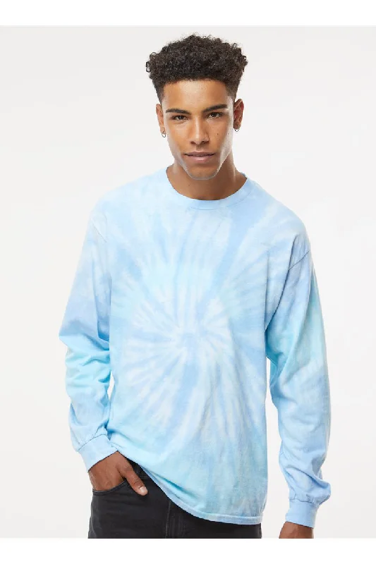 casual and relaxed short sleeve shirts for men -Tie-Dye Mens Long Sleeve Crewneck T-Shirt - Lagoon