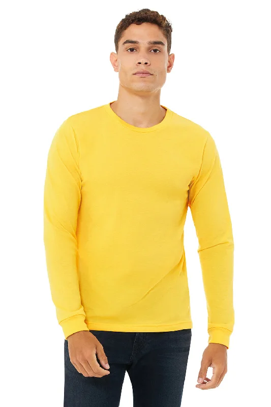 comfortable and breathable short sleeve t-shirts for work -Bella + Canvas Mens CVC Long Sleeve Crewneck T-Shirt - Heather Yellow Gold