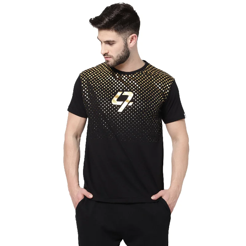 stylish short sleeve t-shirts for weekend relaxation -djbravo47 Men's Black Premium Dotted Foiled T-shirt