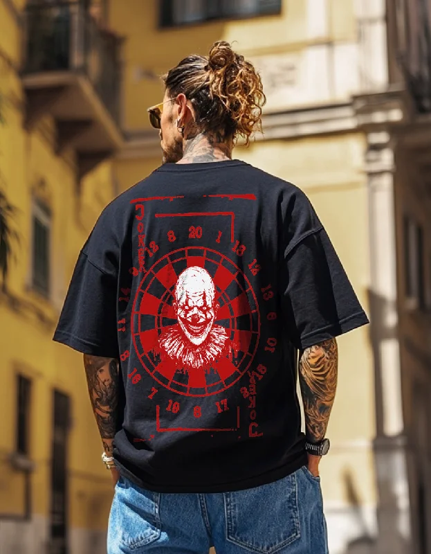 comfortable short sleeve shirts for hot climates -Joker Oversized Black Back Puff Graphic Printed Tshirt