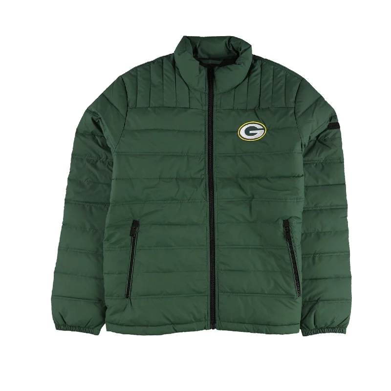 Men's structured trench jackets-DKNY Mens Green Bay Packers Zippered Puffer Jacket, Green, Medium