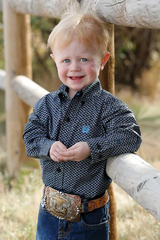 men’s affordable short sleeve shirts with bold prints -Cinch Boy's Infant/Toddler/Youth Black & Blue Geometric Print Western Shirt MTW7062259 MTW7061259 MTW7060259