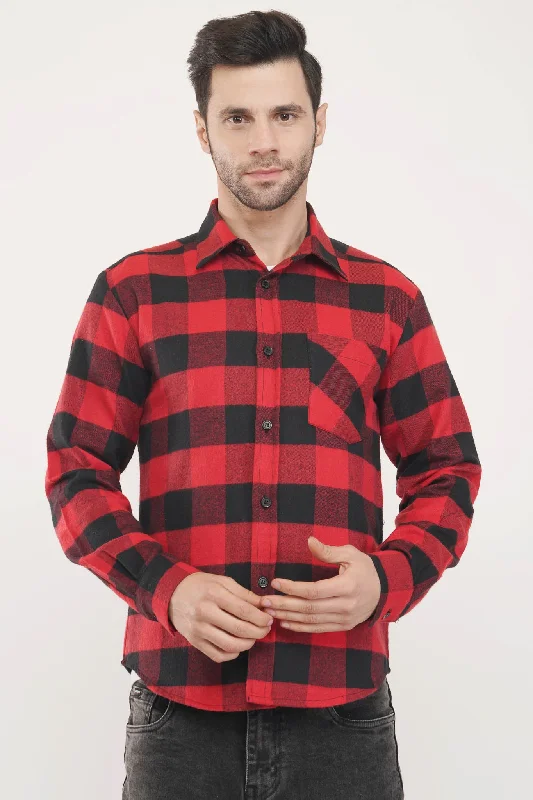 modern short sleeve shirts with a sleek fit -Dapper Line | Red & Black Oxford Checkered Shirt