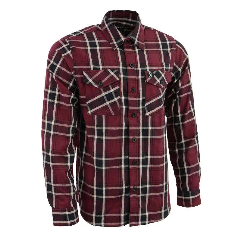 cool short sleeve shirts for everyday adventures -Milwaukee Leather Men's Flannel Plaid Shirt Maroon Black and White Long Sleeve Cotton Button Down Shirt MNG11640