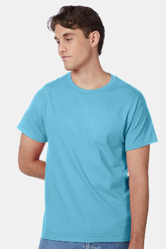 stylish short sleeve t-shirts for sports events -Hanes Mens ComfortSoft Short Sleeve Crewneck T-Shirt - Blue Horizon