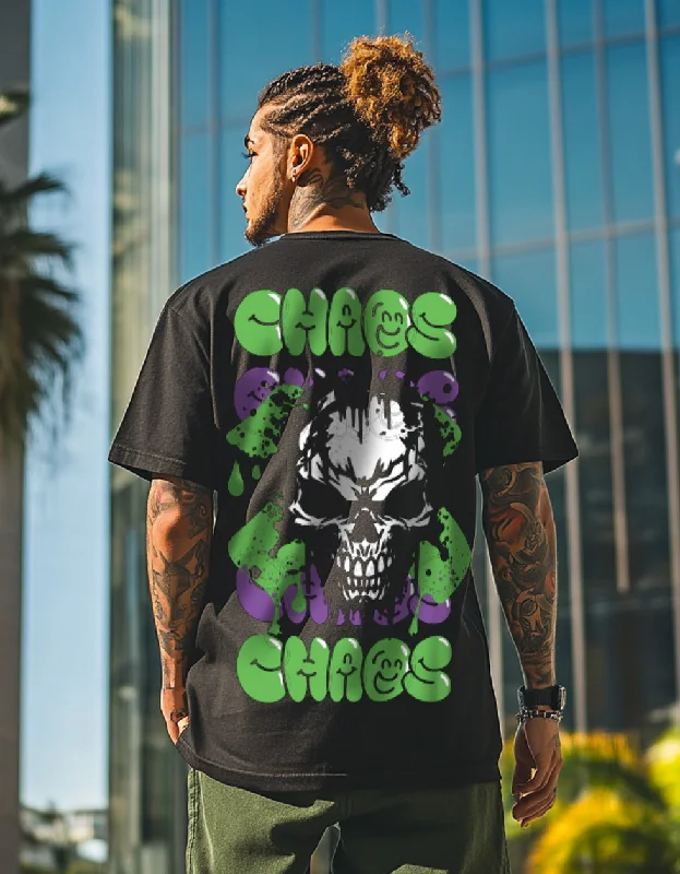 stylish short sleeve t-shirts for sports events -CHAOS Oversized Black Graphic Back Printed Tshirt