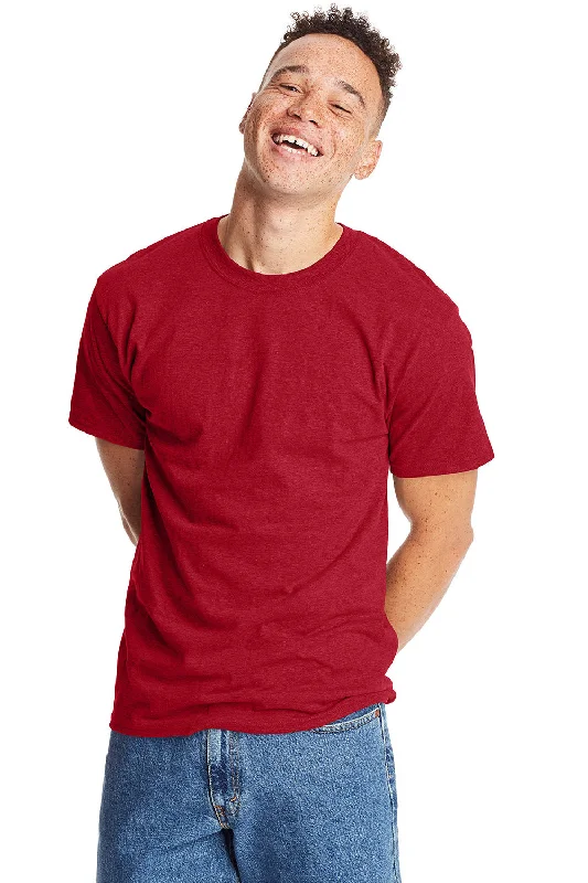 trendy short sleeve shirts with bold patterns -Hanes Mens Beefy-T Short Sleeve Crewneck T-Shirt - Heather Pepper Red - Closeout