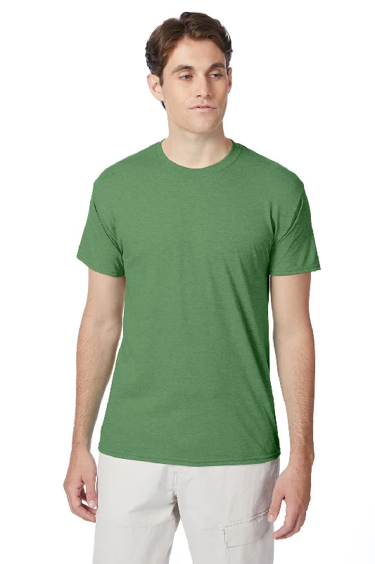 trendy short sleeve shirts for men’s vacation -Hanes Mens X-Temp FreshIQ Moisture Wicking Short Sleeve Crewneck T-Shirt - Heather True Green