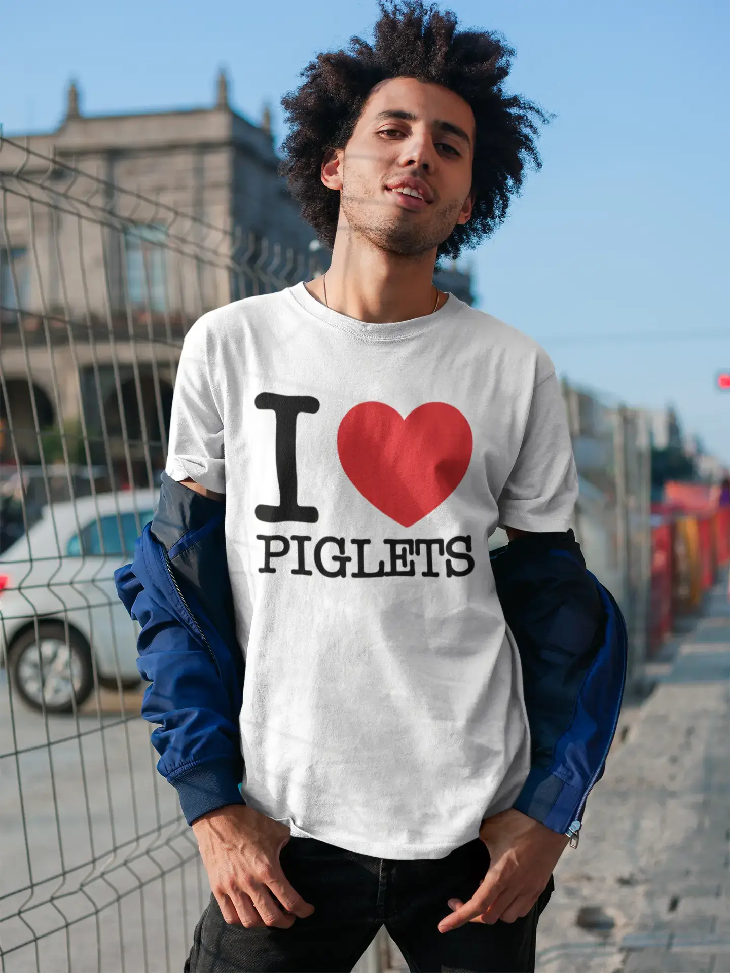 trendy short sleeve shirts for summer events -PIGLETS, I love animals, White, Men's Short Sleeve Round Neck T-shirt 00064