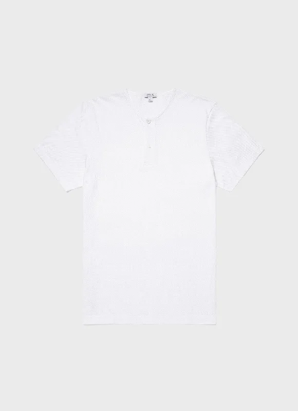 modern short sleeve shirts with vibrant prints -Men's Riviera Henley in White