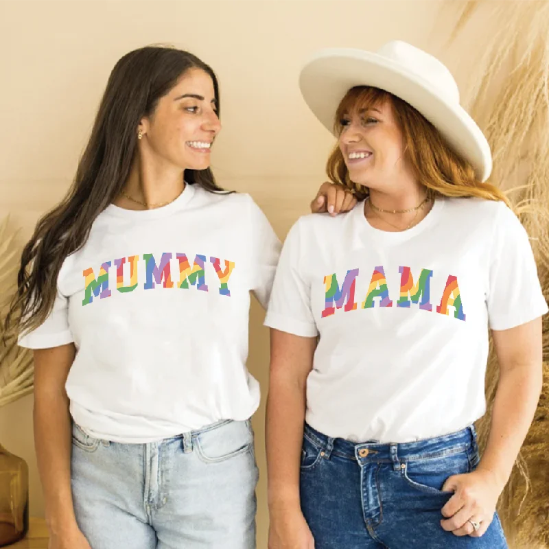 men’s casual short sleeve shirts for beach outings -Pride Mummy & Mama Matching White T-Shirts