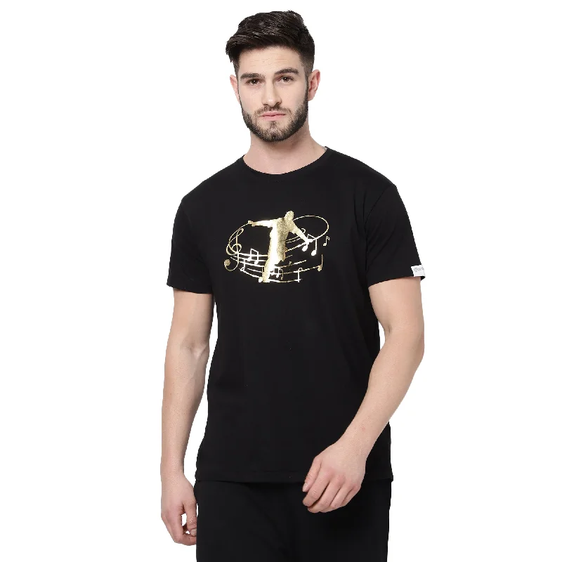 trendy short sleeve shirts for work and play -djbravo47 Men's Black - Musical Notes Gold Foiled T-shirt