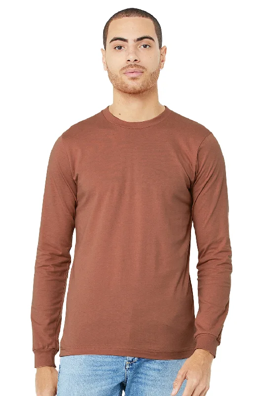 stylish short sleeve t-shirts with unique logos -Bella + Canvas Mens Jersey Long Sleeve Crewneck T-Shirt - Terracotta