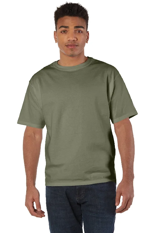 comfortable and relaxed fit short sleeve polo shirts -Champion Mens Heritage Short Sleeve Crewneck T-Shirt - Fresh Olive Green