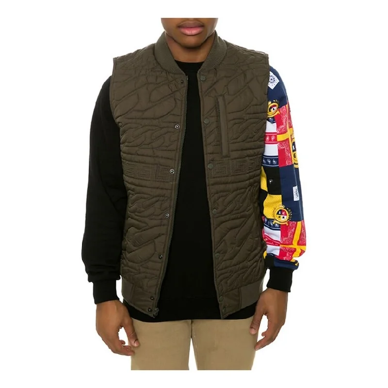 Men's tough rain jackets-Crooks & Castles Mens The Chain Lux Quilted Vest, Green, Small