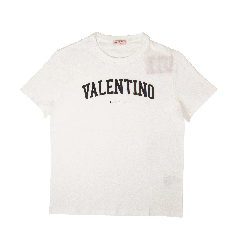 trendy short sleeve t-shirts for casual hangouts -Valentino White Cotton Logo T-Shirt