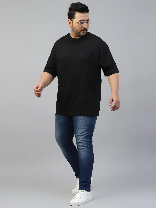 men’s breathable and comfortable short sleeve shirts -Black Plain Oversized Plus Size T-shirt