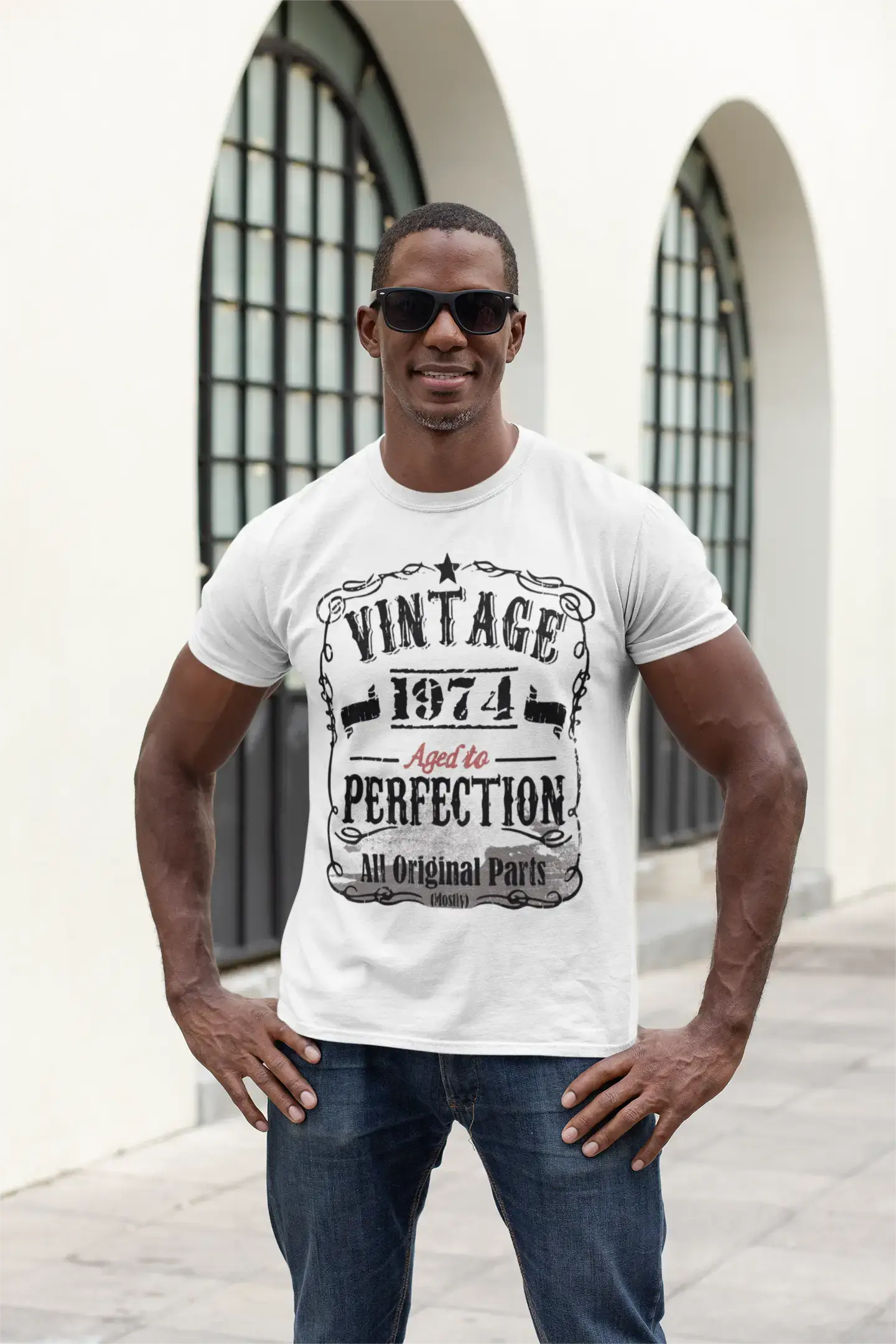 trendy short sleeve shirts for daily wear -1974 Vintage Aged to Perfection Men's T-shirt White Birthday Gift 00488