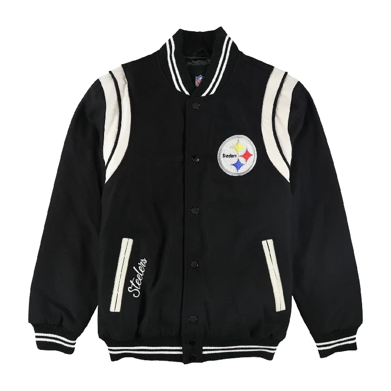 Men's heavy-duty parka jackets-NFL Mens Pittsburgh Steelers Varsity Jacket, Black, Large (Regular)