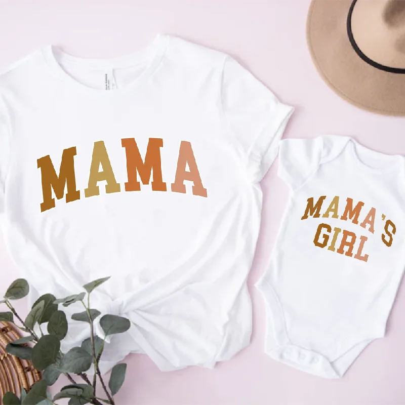 affordable short sleeve shirts for fitness wear -Autumn College Mama & Mama's Girl Matching White T-Shirt & Baby Vest