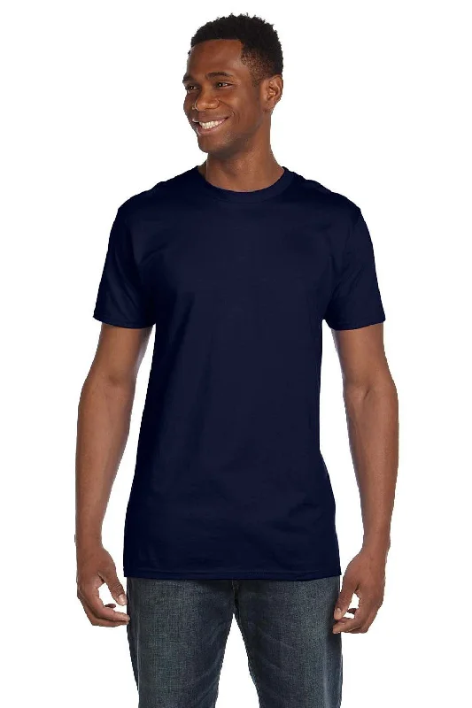 men’s relaxed fit short sleeve shirts for everyday use -Hanes Mens Perfect-T PreTreat Short Sleeve Crewneck T-Shirt - Navy Blue