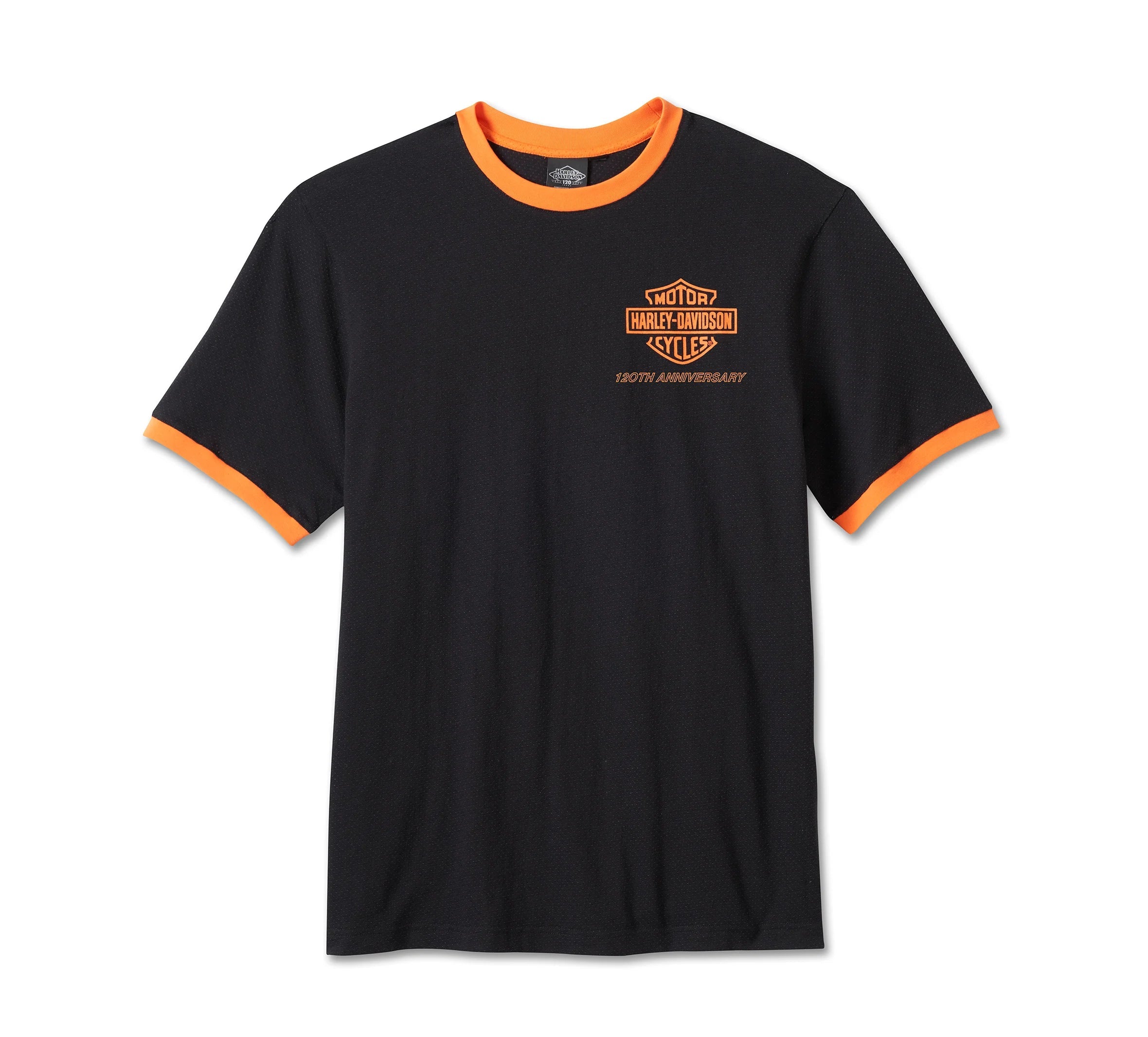 classic short sleeve shirts with clean designs for men -Harley-Davidson Men's 120th Anniversary Ringer Short Sleeve Tee - Black, 96834-23VM