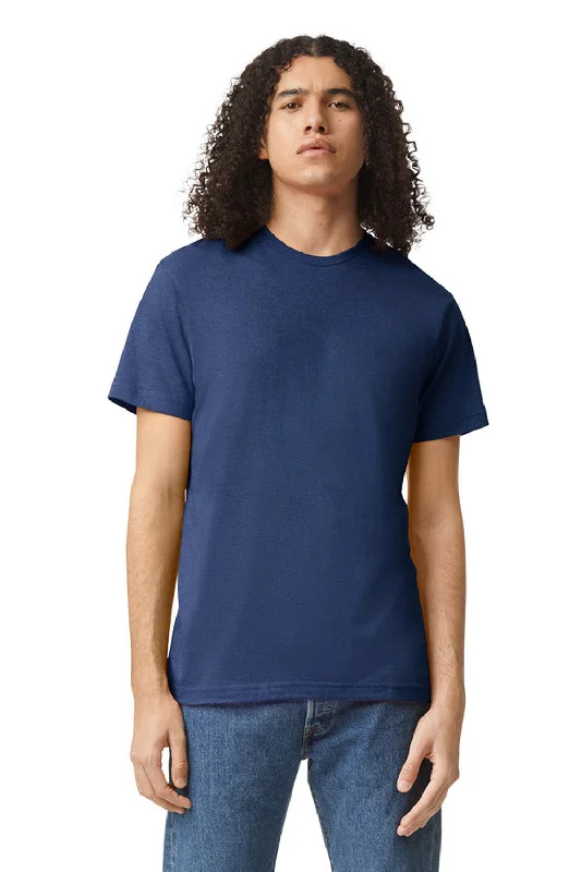 cool and breathable short sleeve t-shirts for men -American Apparel Mens CVC Short Sleeve Crewneck T-Shirt - Heather Indigo Blue