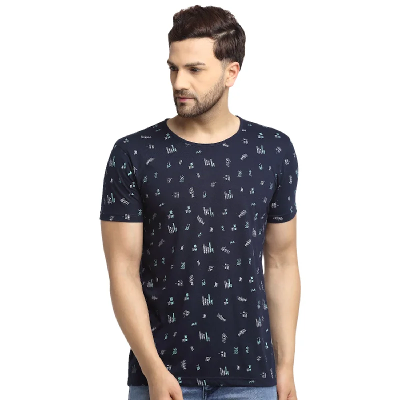 trendy short sleeve shirts for work and play -VIMAL JONNEY Men's Black Printed Round Neck Tshirt