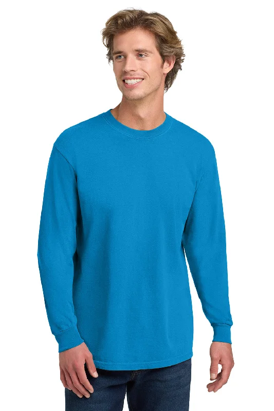 men’s affordable short sleeve shirts with bold prints -Comfort Colors Mens Long Sleeve Crewneck T-Shirt - Royal Caribe