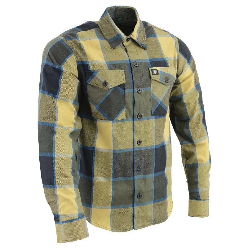 men’s breathable and comfortable short sleeve shirts -Milwaukee Leather Men's Flannel Plaid Shirt Beige with Black and Blue Long Sleeve Cotton Button Down Shirt MNG11639