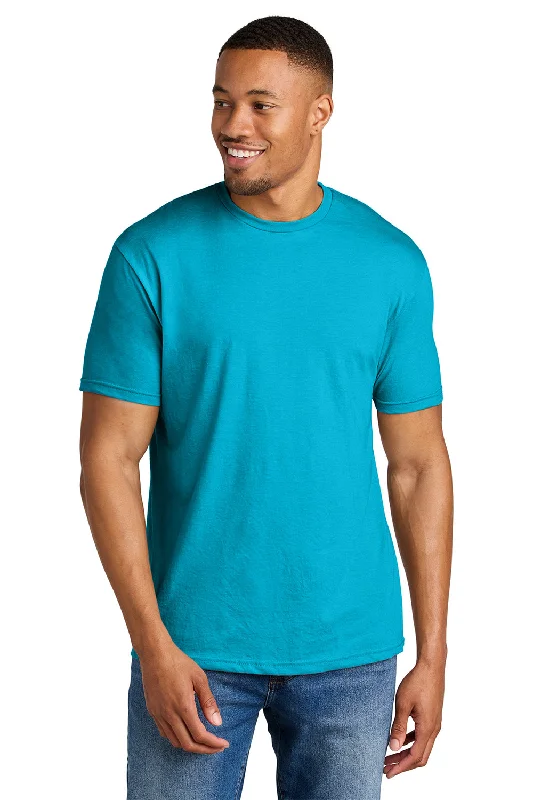 stylish and modern short sleeve polo shirts for men -Gildan Mens Softstyle CVC Short Sleeve Crewneck T-Shirt - Caribbean Blue Mist