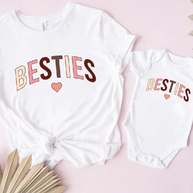 versatile and comfortable short sleeve polo shirts -Besties Autumn Matching White T-Shirt & Baby Vest