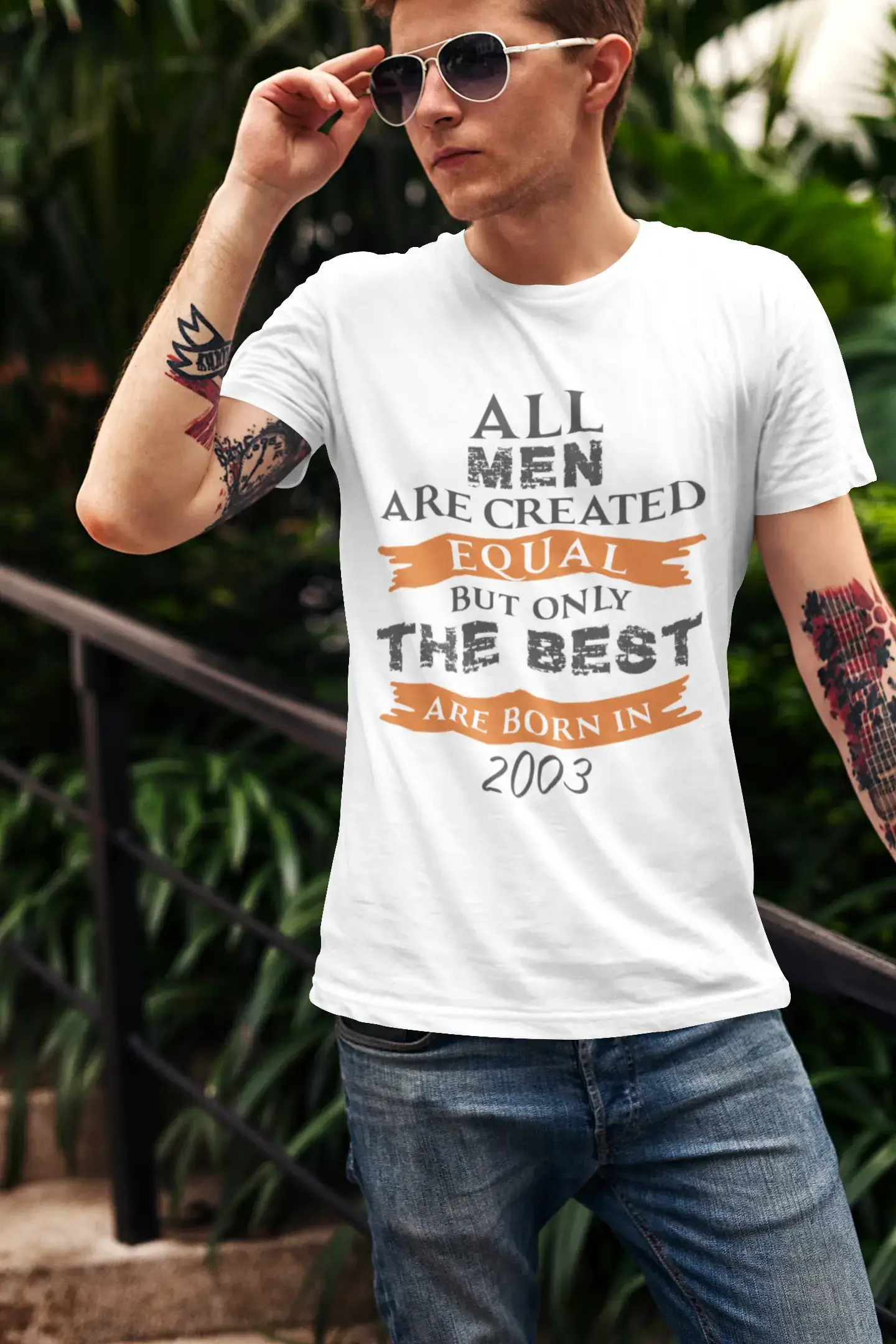 men’s stylish short sleeve t-shirts for active days -2003, Only the Best are Born in 2003 Men's T-shirt White Birthday Gift 00510