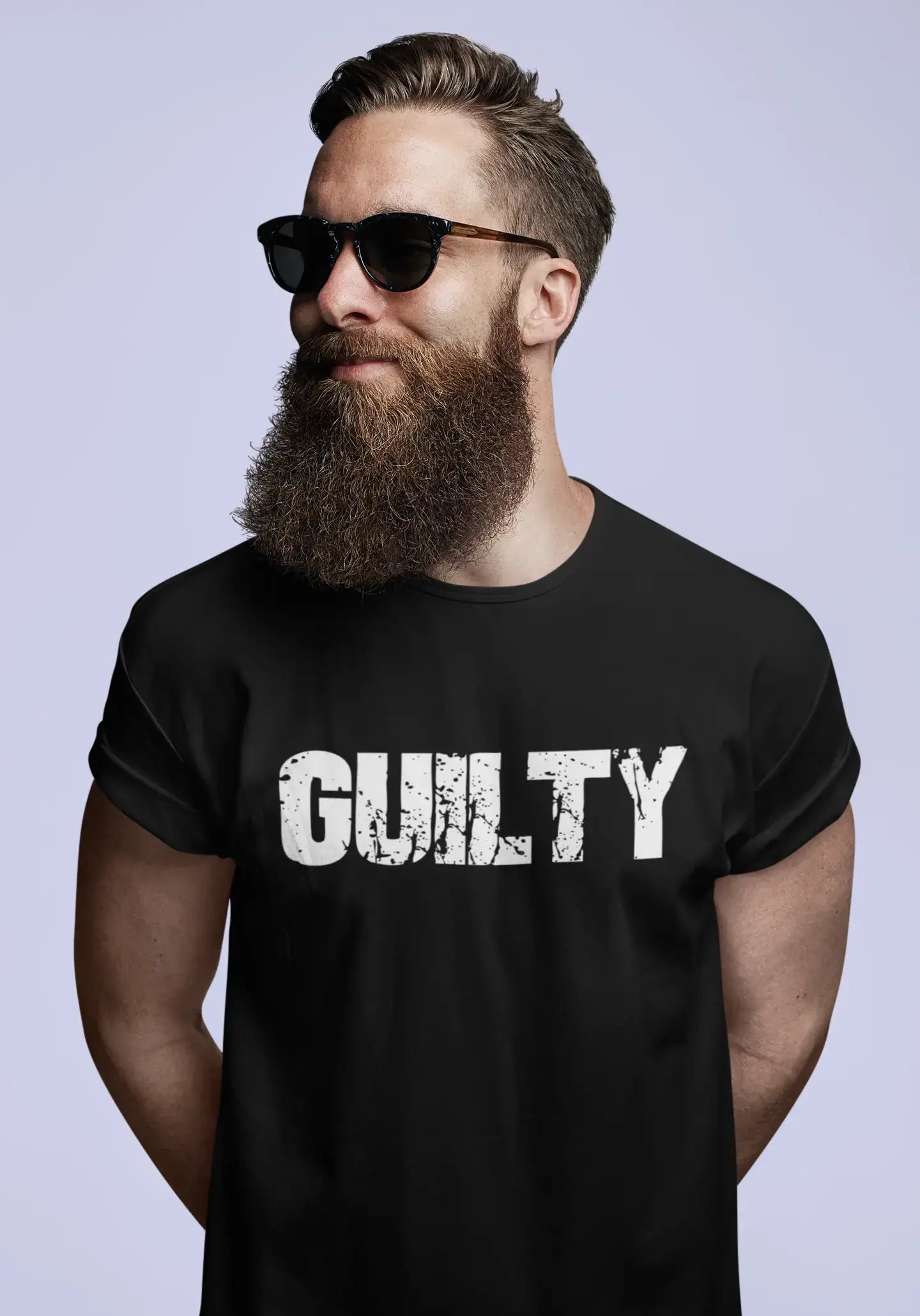 classic short sleeve shirts with clean designs for men -guilty , white letters, Men's Short Sleeve Round Neck T-shirt 00007