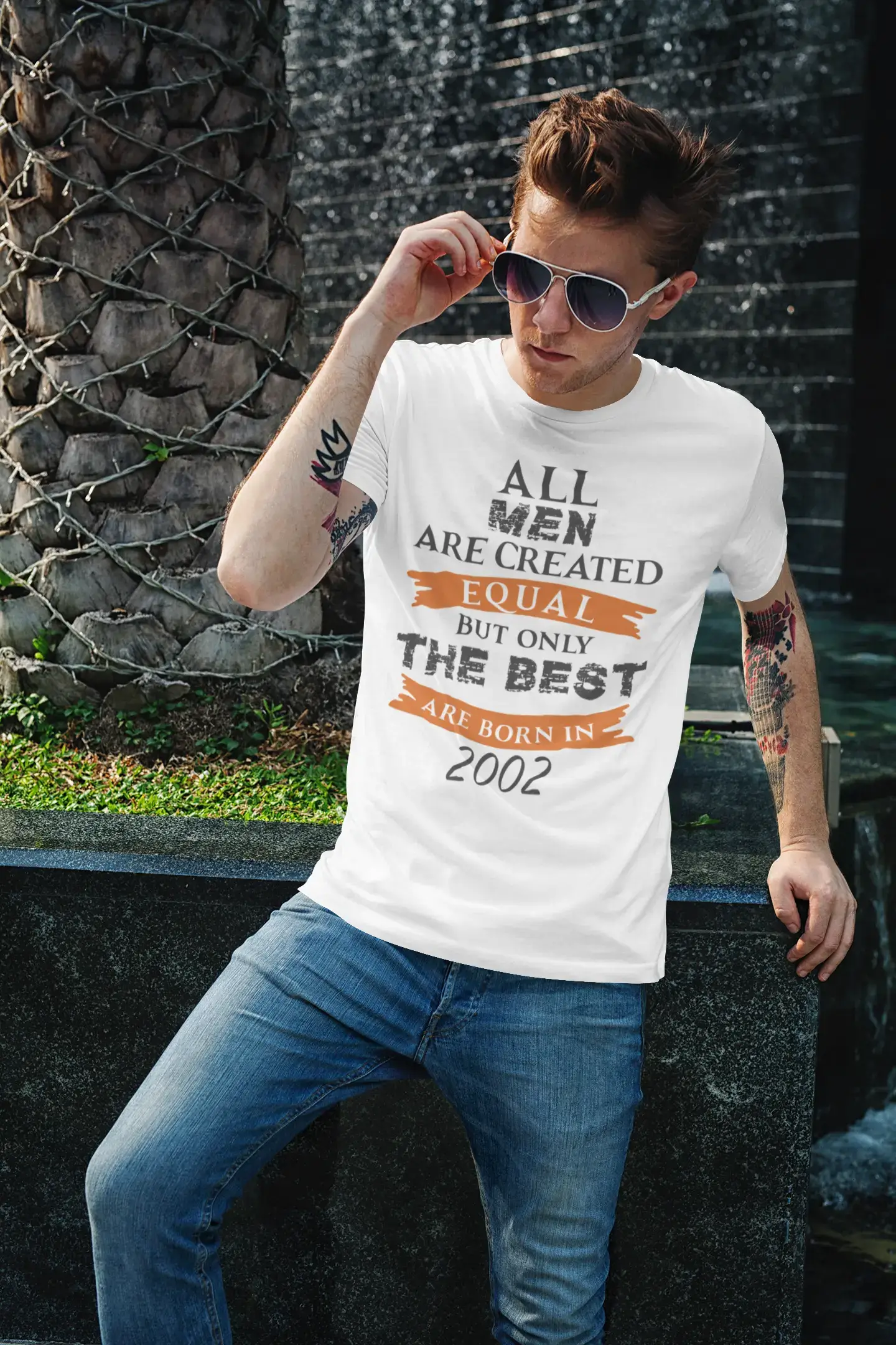 men’s trendy short sleeve shirts for evening wear -2002, Only the Best are Born in 2002 Men's T-shirt White Birthday Gift 00510