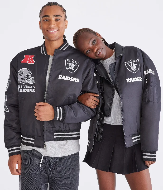 Men's striped bomber jackets-Aeropostale Las Vegas Raiders Helmet Bomber Jacket