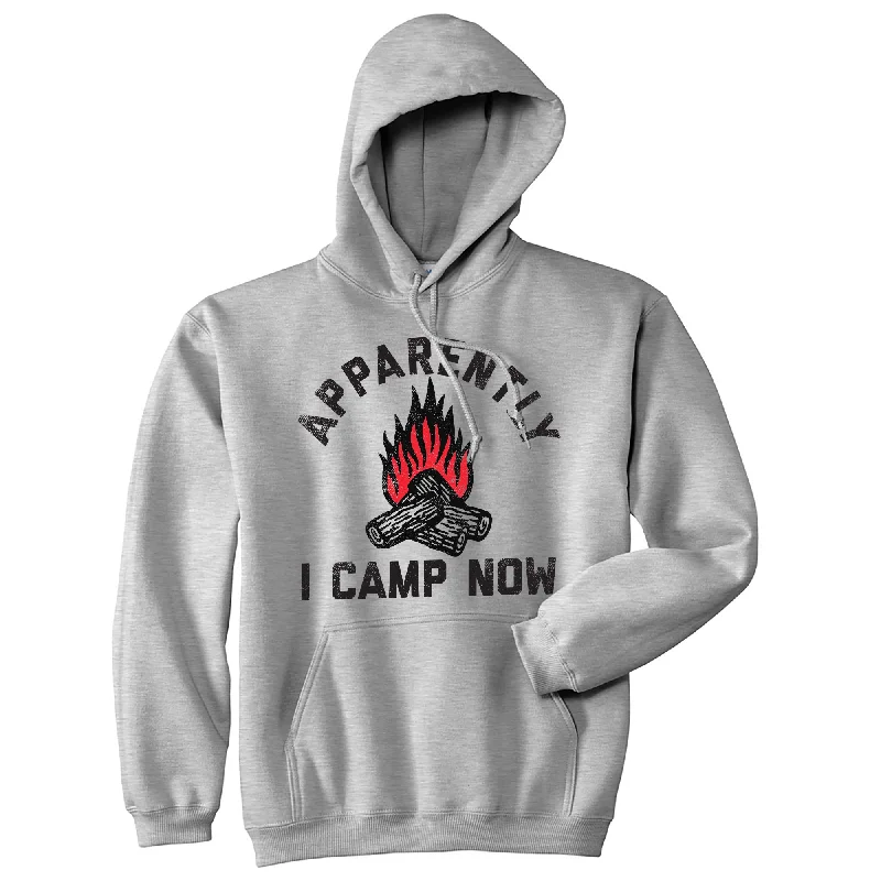 Men’s casual urban hoodie-Apparently I Camp Now Unisex Hoodie Funny Outdoors Woods Tent Camping Joke Hooded Sweatshirt