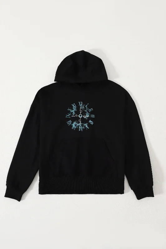 Men’s lightweight navy pullover-"TIME IS FLEETING" PRINTED BLACK HOODIE